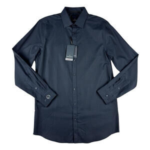 Daniel Hechter Slim Fit Dress Shirt Houndstooth Navy Black Size M